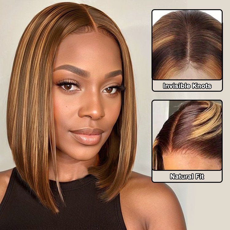 13x1 Highlight Straight Bob Wig Ombre Hair Wig Straight Lace Frontal Wig - Superlovehair